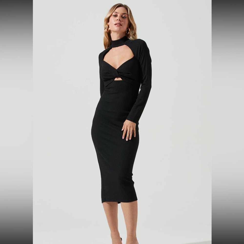 ASTR Black Ribbed Knit Cut-out Dress XS